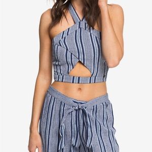 Roxy Jessa Striped Cropped Cutout Halter Top